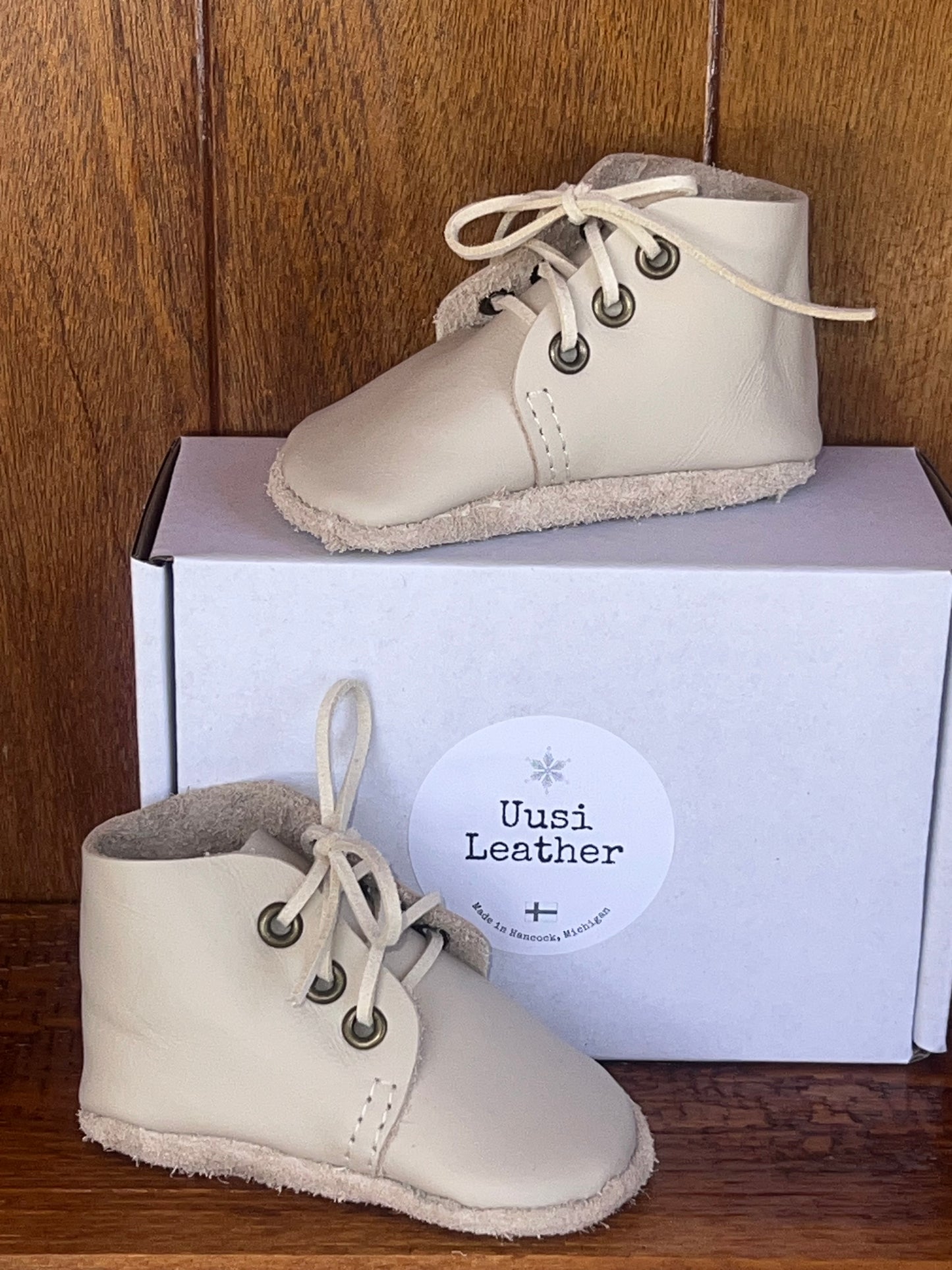 Natural Leather Baby Shoes Oxford Crib Booties