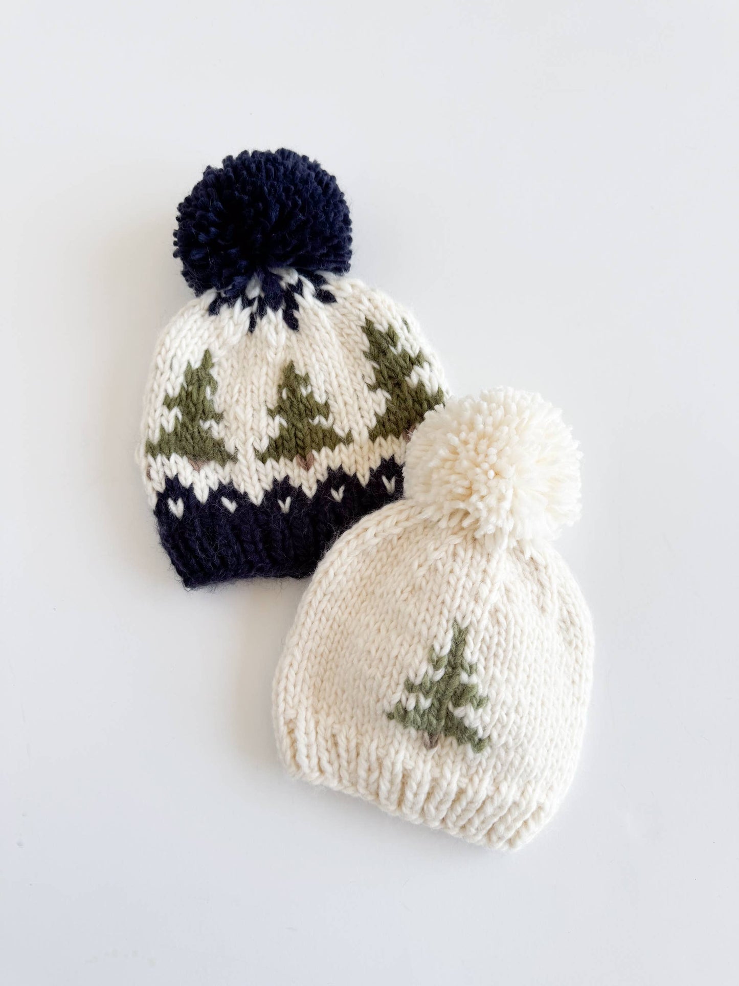 Tree Hat Navy Baby Kid Pom Beanie Fall Winter Matching: XS; 3-6M