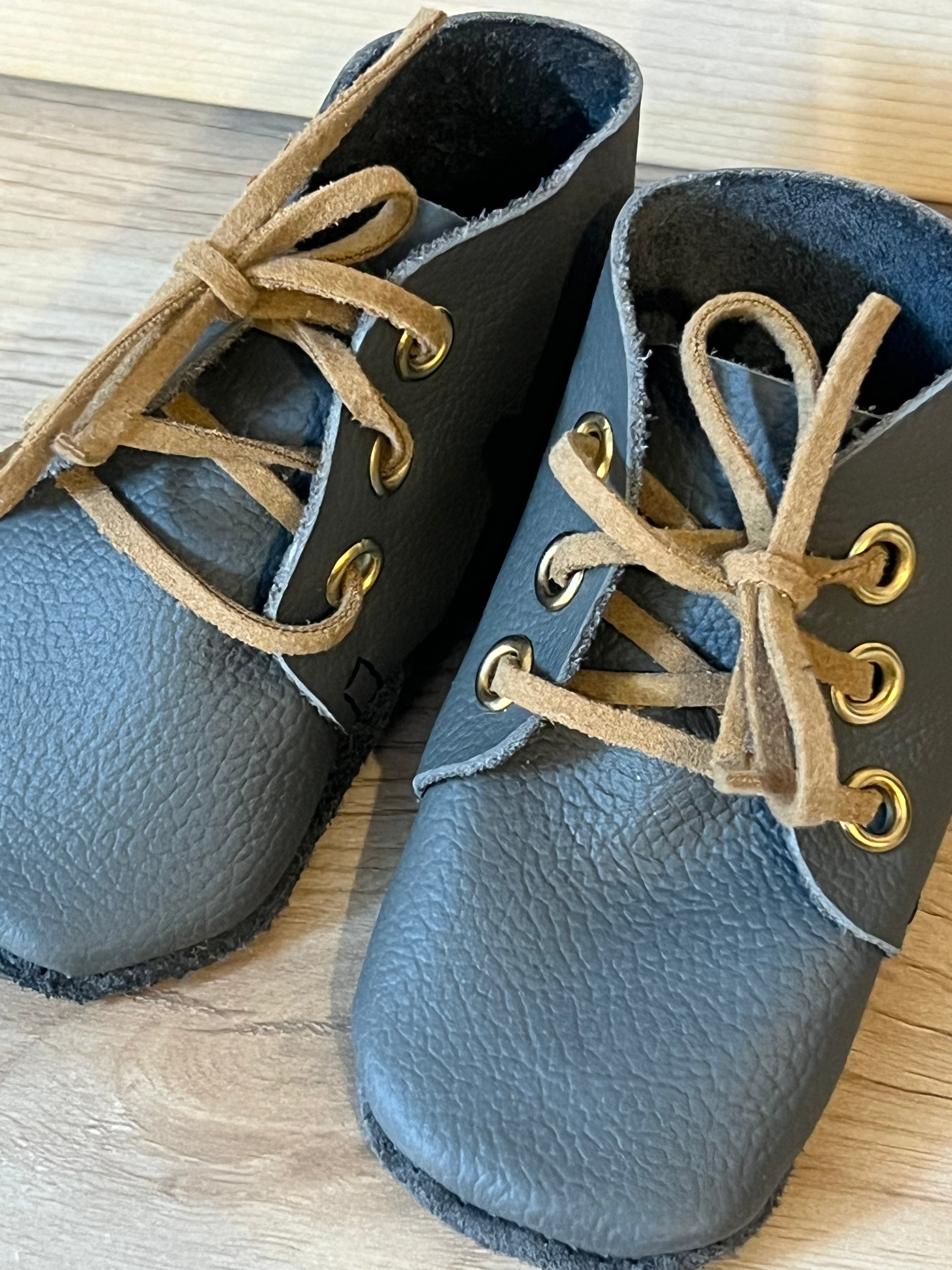 Natural Leather Baby Shoes Oxford Crib Booties