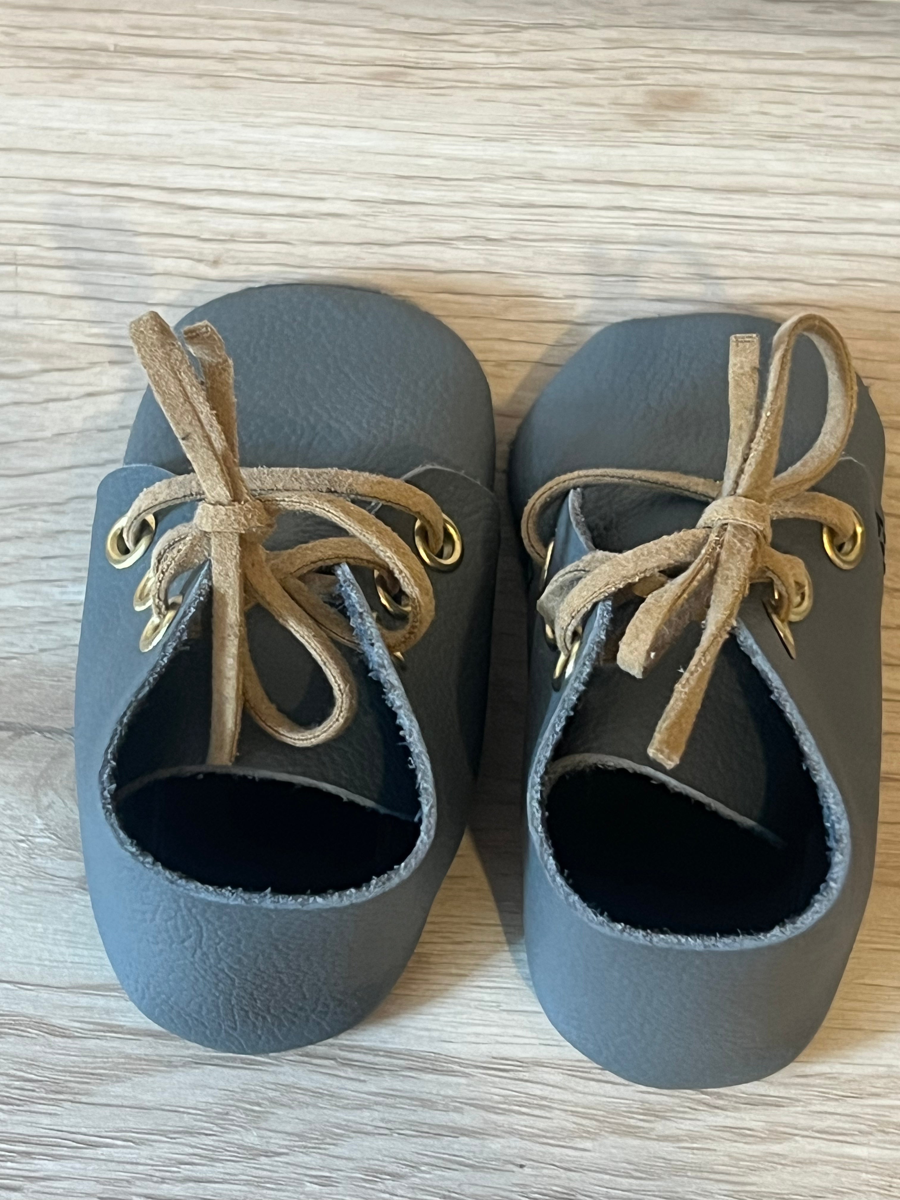 Natural Leather Baby Shoes Oxford Crib Booties