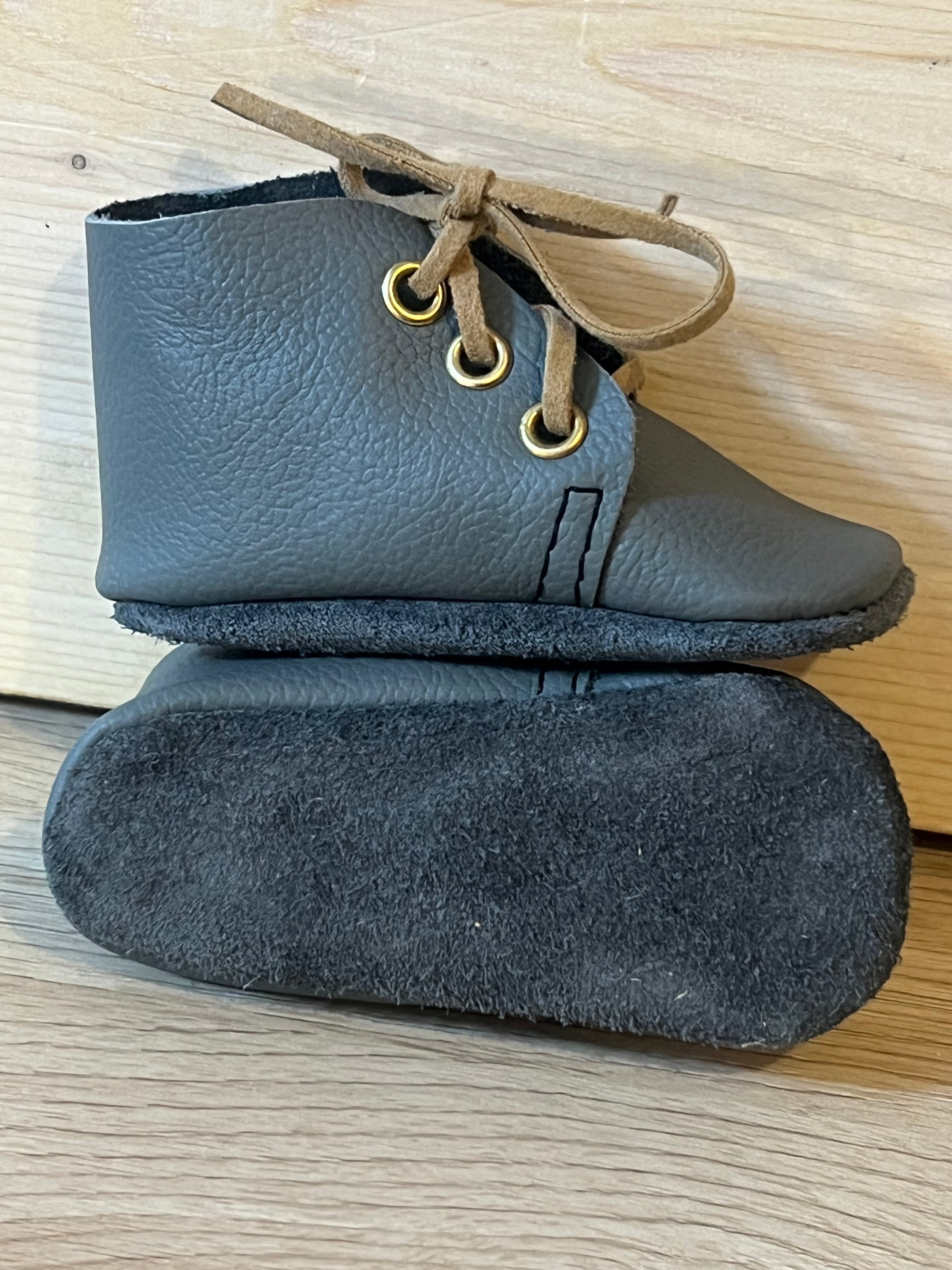 Natural Leather Baby Shoes Oxford Crib Booties