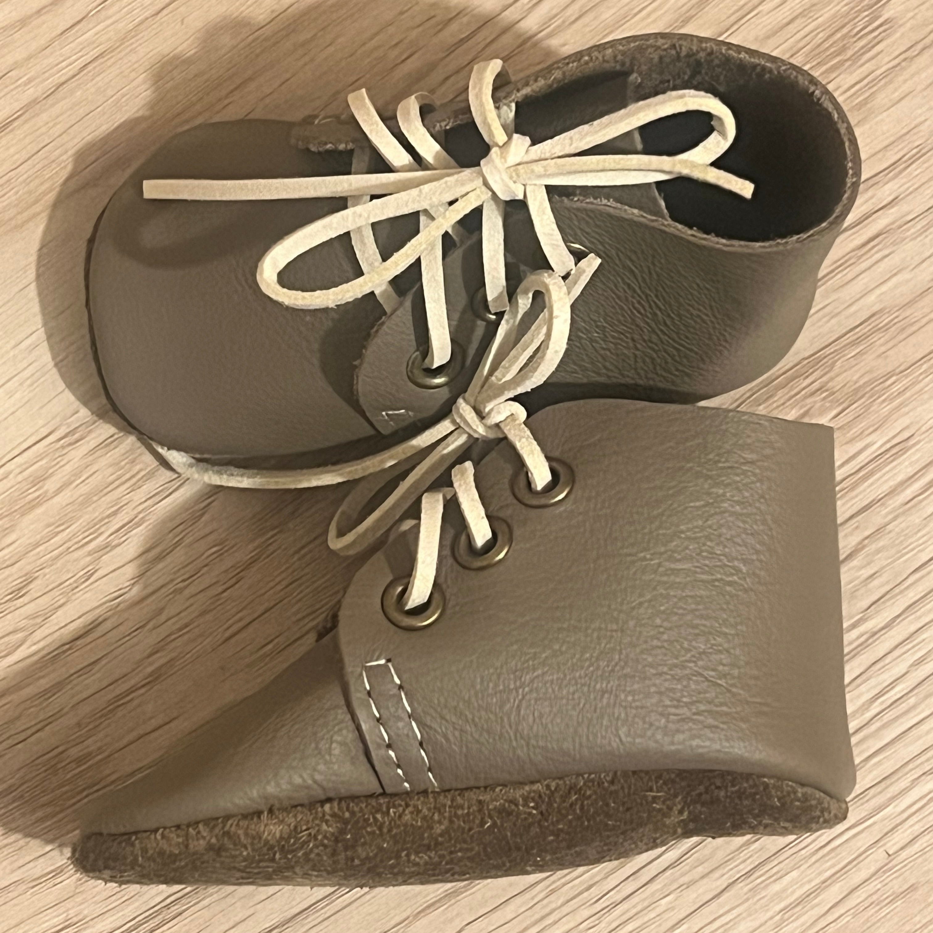 Natural Leather Baby Shoes Oxford Crib Booties