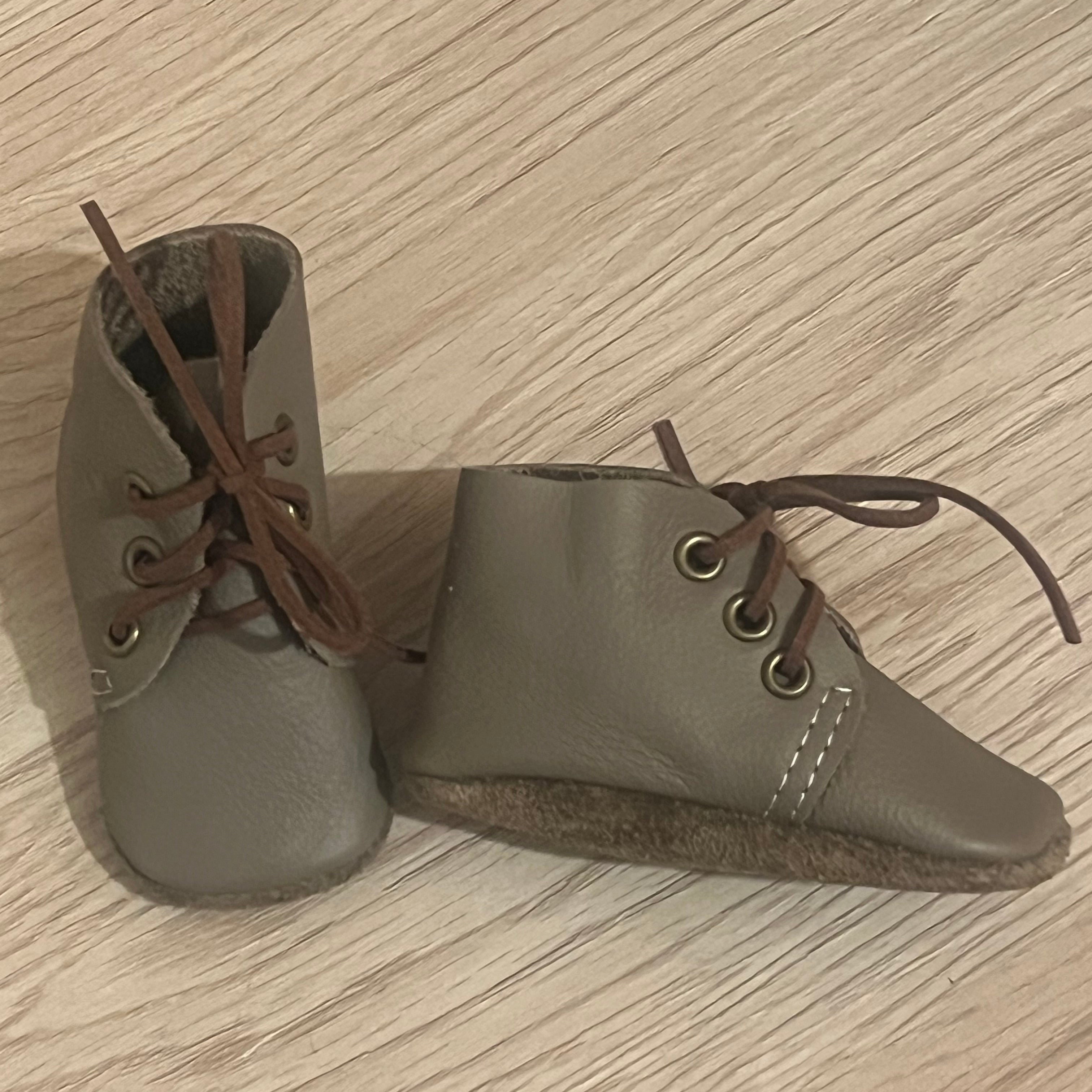 Natural Leather Baby Shoes Oxford Crib Booties