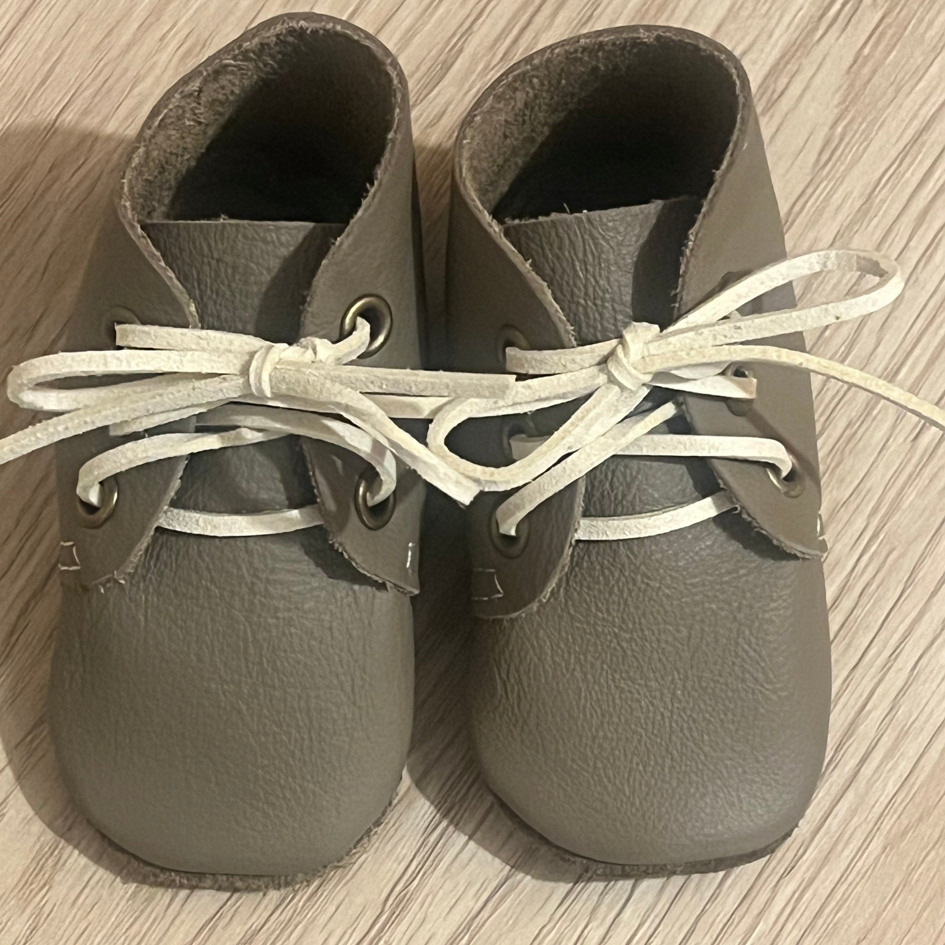 Natural Leather Baby Shoes Oxford Crib Booties