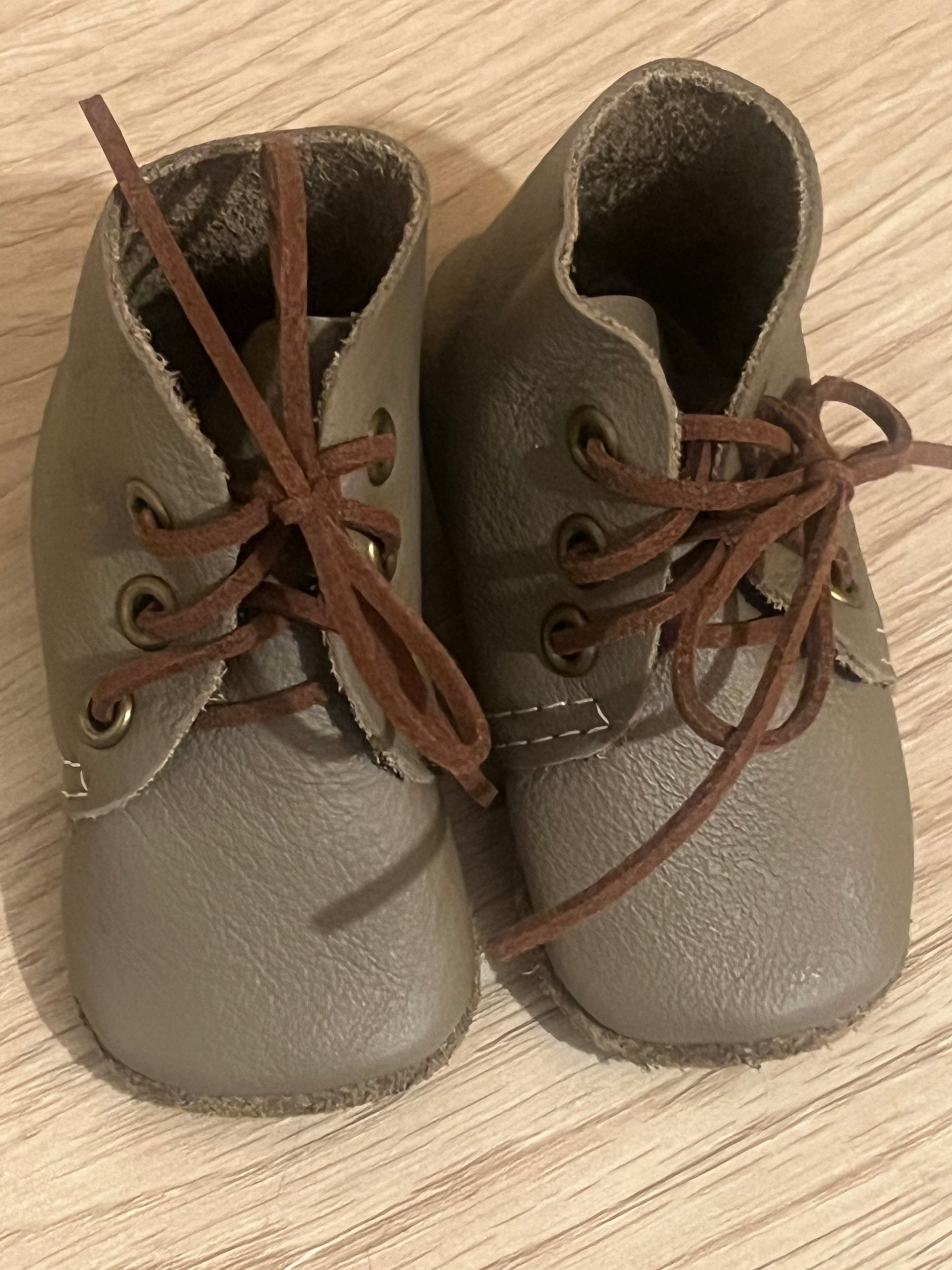 Natural Leather Baby Shoes Oxford Crib Booties