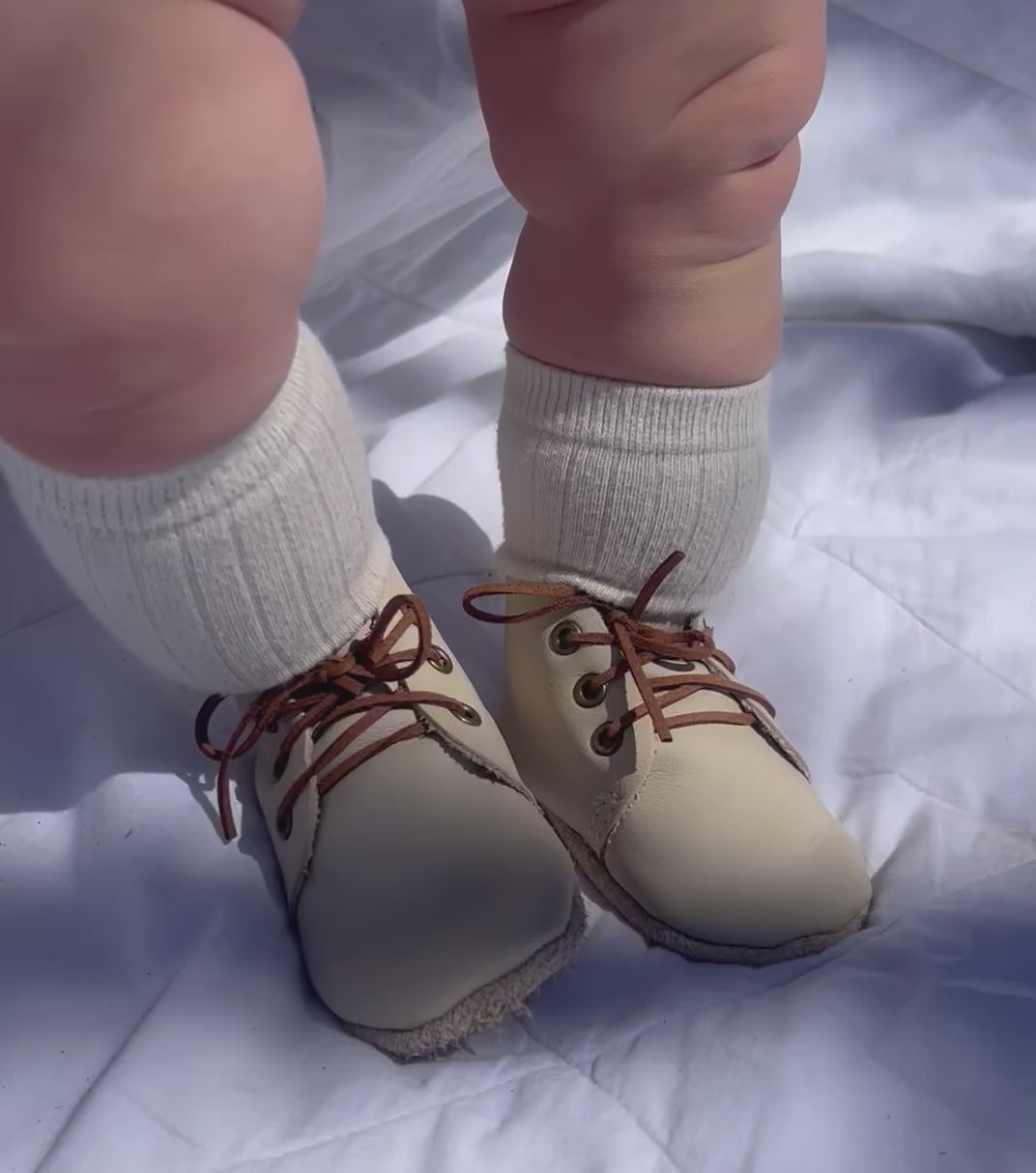 Natural Leather Baby Shoes Oxford Crib Booties